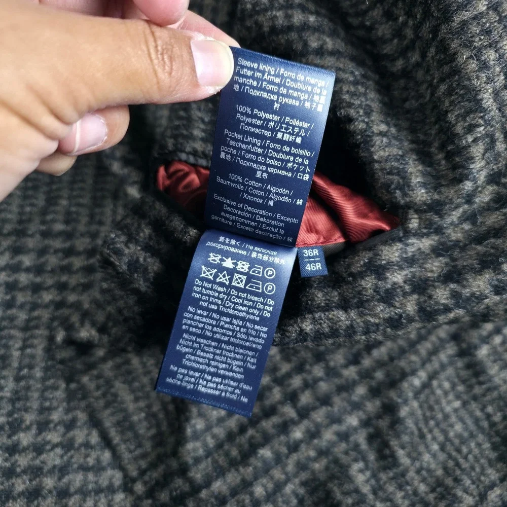 Hackett London Tweed  Pea Coat Mens 36R Dark Brown Glen Check Wool Blend Luxury